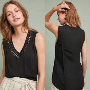 Maeve Womens Black La Vista Braided V Neck Sleeveless Shirt Top Blouse XS
